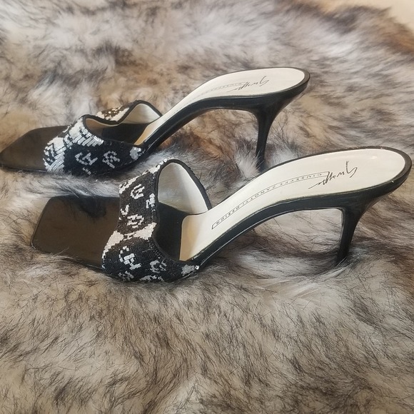 GUISEPPE ZANOTTI DESIGN Women's Black and White Sequin Slides size EU 37, US 7 - Picture 6 of 9